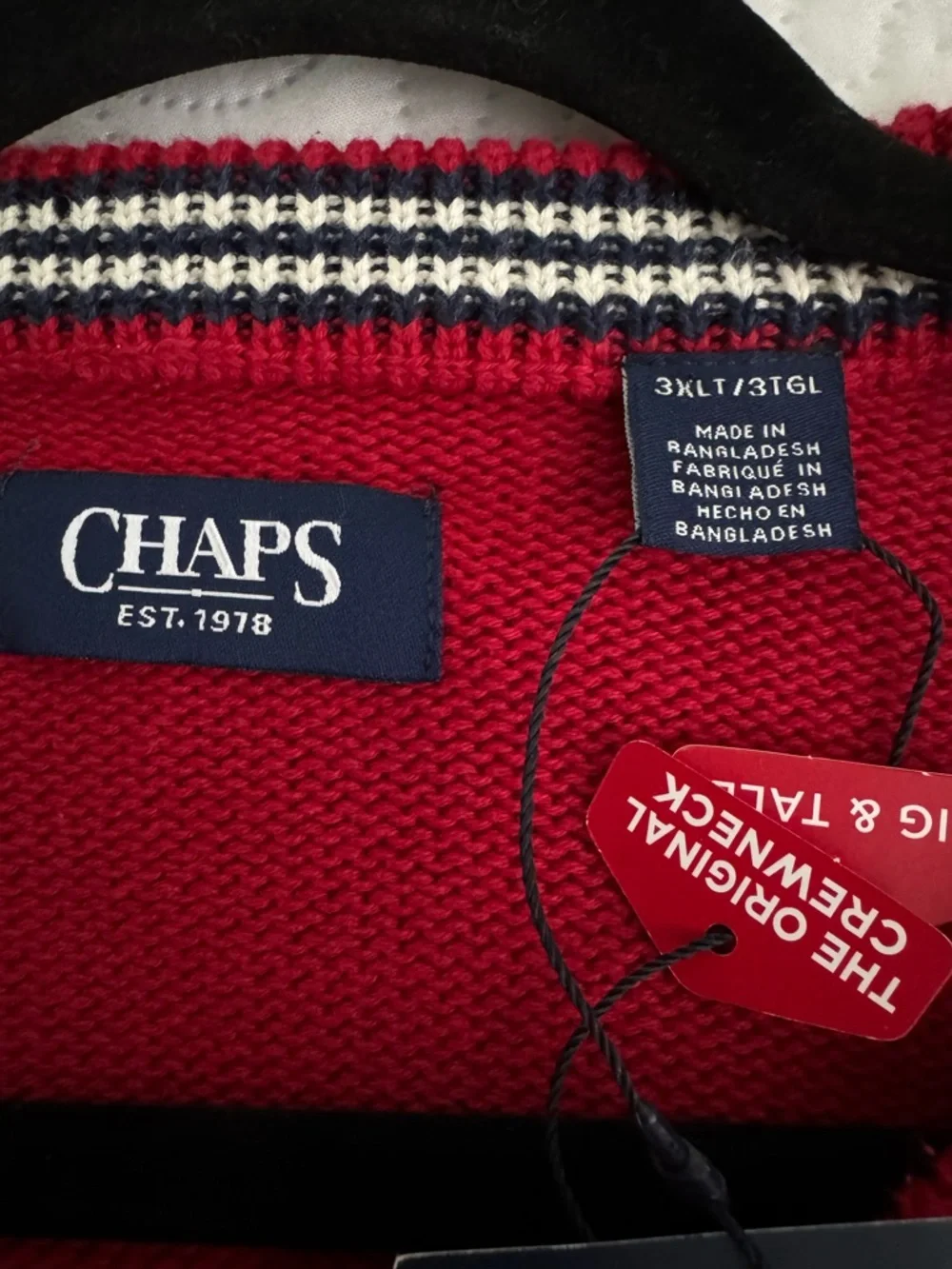 NWT Chaps Sweater Red Pullover Crewneck Mens Big & Tall Size 3XLT Cotton Classic